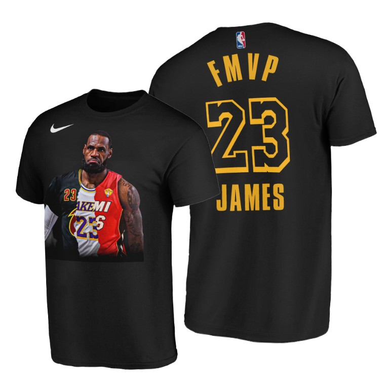 Men's Los Angeles Lakers LeBron James #23 NBA 4X FMVP Legacy Finals Champions Black Basketball T-Shirt IKC7883VM